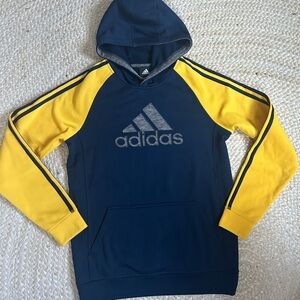 Adidas yellow navy blue long sleeve hoodie sweatshirt university of Michigan